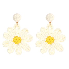 Handwoven Raffia Earrings for Women Bohemian Style Raffia Flower Starfish Drop Dangle Earrings Statement Flowers Earrings Summer Beach Charm Jewelry, Large, Raffia, No Gemstone