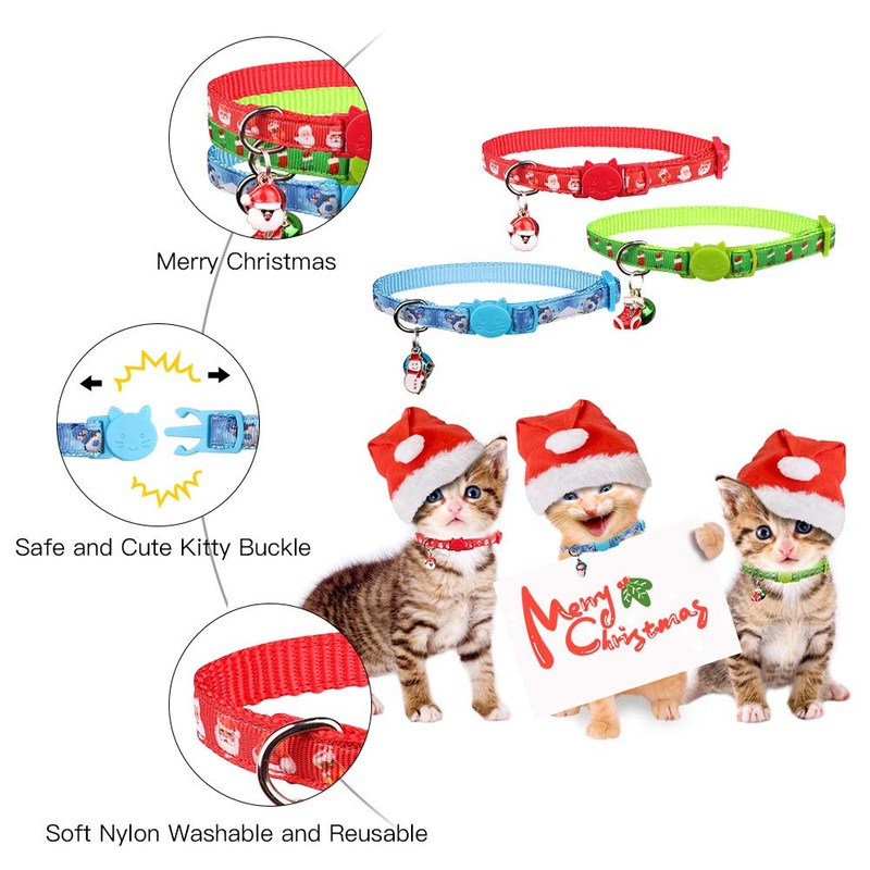 3PCS Christmas Breakaway Cat Collars with Bell Safe and Adjustable