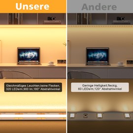 WOBANE COB LED Strip, Warm White, 2 m, 640 LEDs, Super Bright LED Strip with Power Supply, 12 V LED Under-Unit Light, Flexible LED Strip for Kitchen, Bedroom, Desk, Workbench, TV, Shelf, DIY, CRI 90+,