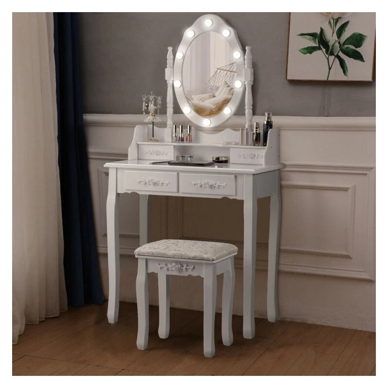 Costway Modern Dressing Table Set Makeup Vanity Desk w/Dimmable Bulbs