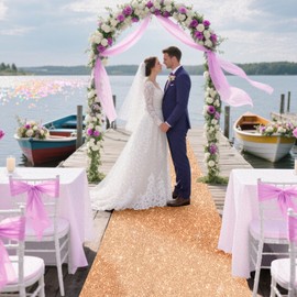 Glitter Carpet Runner for Party -200 GSM Thickness Non-Woven Fabric Runner Rug with Adhesive Tape, Hollywood Carpet for Event, Aisle Runner for Wedding Ceremony (Glitter Gold, 2.6FTx15FT)