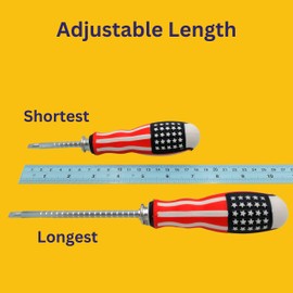 Screwdriver (2 PCS) 2 in 1 Adjustable Length, Reversible Dual End American Flag Screwdrivers Set, Tip Slotted, Tip Phillips Standard Length, 6mm Magnetic Tip, Short Drivers, Industrial Strength (2)