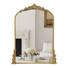 YIDIE Vintage Arched Mirror, 24"x 36"Antique Baroque Mirror Style Metal Beaded Frame for Entryway Hallway Living Room,Vintage Gold