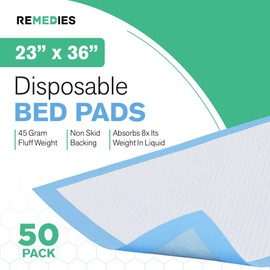 Remedies - Disposable Bed Pads 23" x 36" - 25 Count - Large Bed Pads for Incontinence - Seniors, Adults & Kids Chucks Pads - Adult Absorbent Incontinence Disposable Underpads for Beds & Furniture