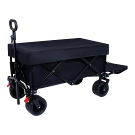 Foldable Wagon with Extended Tailgate, Waterproof Dustproof UV Resistant Wagon Rain Covers, Heavy Duty 400LBScolor: Black + Steel-1, size: W321P269240