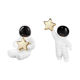 coadipress 3D Astronaut Star Stud Earrings for Women Cute Funny Creative Cartoon Gold Plated White Spaceman Irregular Asymmetric Earrings Jewelry (3D Astronaut)