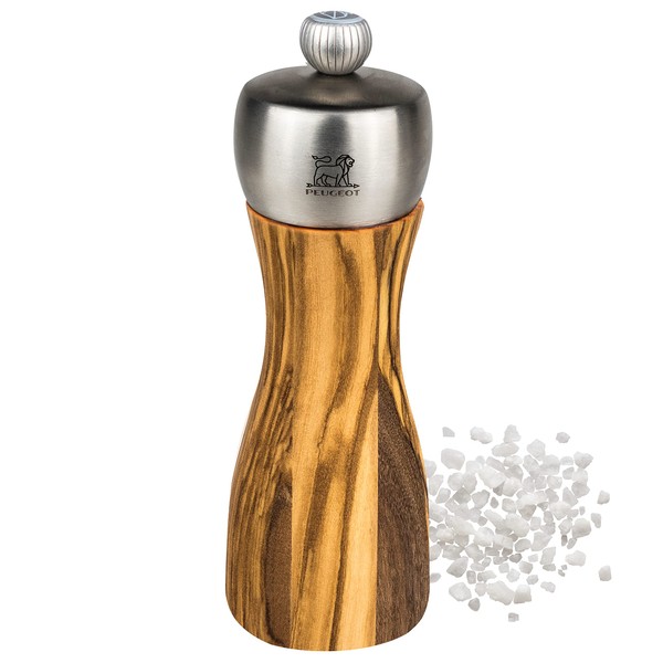 Peugeot - Fidji Manual Salt Mill - Adjustable Grinder - Olive Wood and Stainless Steel, Olive Wood, 15 cm