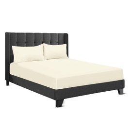 200 Thread Count Hotel Quality Bedding 100% Pure Egyptian Cotton Fitted Sheet - Stretches Up To 25cm Deep (Cream, Double: 135x190cm + 25cm Deep)