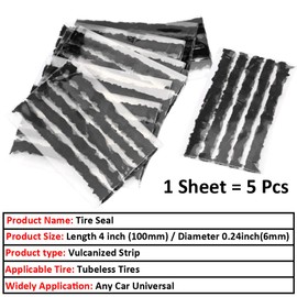 MOCNT Pack of 100 Tyre Repair Strips Car Tubeless Tyre Repair Bicycle Rubber Seal Kit Tyre Repair Kit Tool Repair Kit 100 mm x 6 mm Black