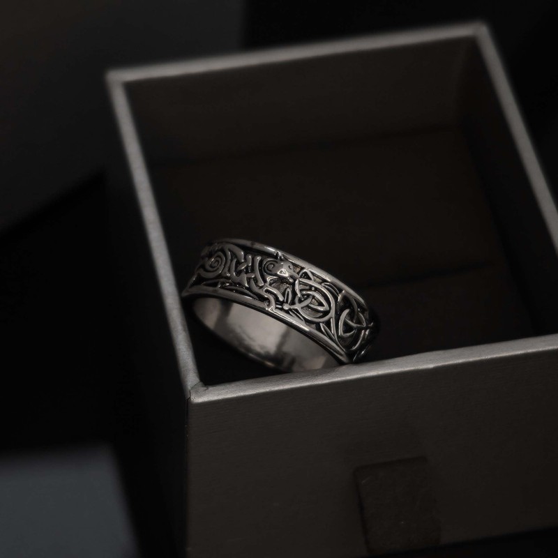 Wolf Ring for Men, Retro Wolf Totem Rings, Cross Line