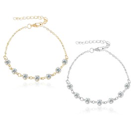 CVFRTT 2 Pieces of Metal Anklets, Fashionable and Simple Anklets, Rhinestone-Encrusted Anklets, Decorative Anklets for Women, Clothing Accessories (Gold, Silver)
