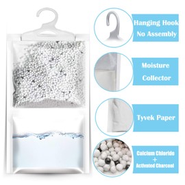 ZSZMFH 6 Pack Moisture Absorber & Max Odor Eliminator Hanging Bag, Charcoal Smell Remove Damp Musty Smell,Hanging Closet Dehumidifier Bags with 25g of Activated Charcoal (220g/pack)…