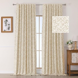 OWENIE Total BlackoutCurtains for Bedroom 96 Inch Length 2 Panels, Medallion Printing Thermal Insulated Double Layer Curtains for Living Room, Elegant Back Tab Drapes with Liner, Each 52Wx96L, Natural