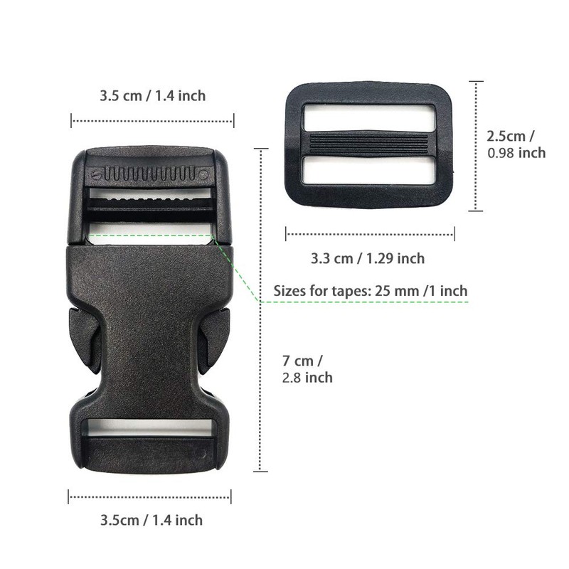 Pack of 10 Quick Release Fasteners with Tri-Glide Slides, Plastic