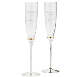 THINGS REMEMBERED Classic Gold Band Glass Champagne Flutes, Set of 2, 6 Oz, Gift Box Included (Free Customization)