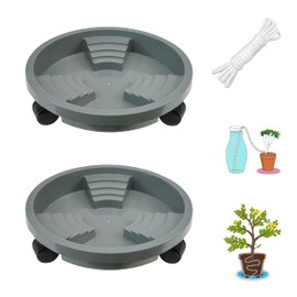 ORIMERC 2 Pack 13.6 inch Plant Caddy with Wheels, Drainage & Self watering Design, Movable Wheel Round Planter Stand Coaster Trolley, Flower Pot Dolly Rack Tray on Rolling Caster Roller Indoor Outdoor