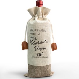 Bachelors Degree Wine Bag, Graduation Gifts Burlap Wine Bottle Cover Gift Bag for Him Her Best Friends, Pairs Well With a Bachelor's Degree, Funny Graduation Party Gift Favors Decoration-MQ22