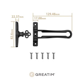 Greatim GT-SD101-BK Door Swing Bar Lock, Improving Ventilation, Keeps Virus Particles Out, Ideal for Apartment and Commercial Outward Doors. Zinc Alloy, Matte Black