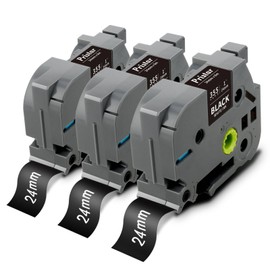 Pristar TZe-355 White on Black Label Tape 1 Inch Compatible for Brother P Touch Black 24mm 0.94 Laminated TZ Tape, for Indoor or Outdoor Use, Work with Brother PT-P710BT D600 P750W Label Maker, 3-Pack