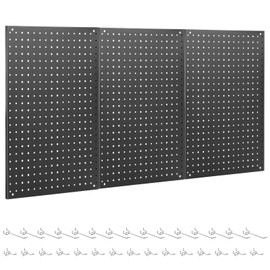ENJOYWOOD Pegboard, 3 PCS 24"×16" Metal Peg Board Panels Black Modular Wall Organizer Kit with 30 Hooks, Dual-Size Hole Design for Home Tool Storage, Garage Organization, Kitchen, Office, Craft Room