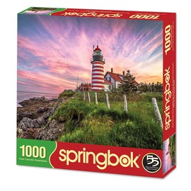 Springbok Puzzles - West Quoddy Head Lighthouse - 1000 Piece Jigsaw Puzzle - Large 30 Inches by 24 Inches Puzzle - Made in USA - Unique Cut Interlocking Pieces