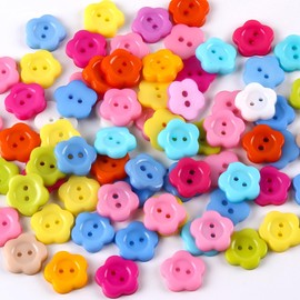SUQ Mixed Buttons, Colourful Buttons, Pack of 100 Buttons for Crafts/Sewing/Replacement, Round Resin Plastic, 11.5 mm 2-Hole Charming Flower Beads, for Christmas Crafts, DIY Crafts Decoration