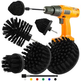 LFSEMINI Drill Brush Attachment Set, 5pcs 1/4in Power Scrubber Brush with 1pcs Extend Long Attachment, Drill Scrub Brush for Cleaning Showers, Tubs, Bathroom, Tile, Grout, Carpet (5 brushes black)