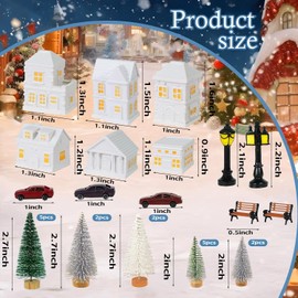 GW Box 29 Pcs Christmas Miniature Houses Figurines 1.5 Inch Snow Village Houses Mini Tree Miniature Christmas Town Accessories for White Winter Traditional Christmas Decor