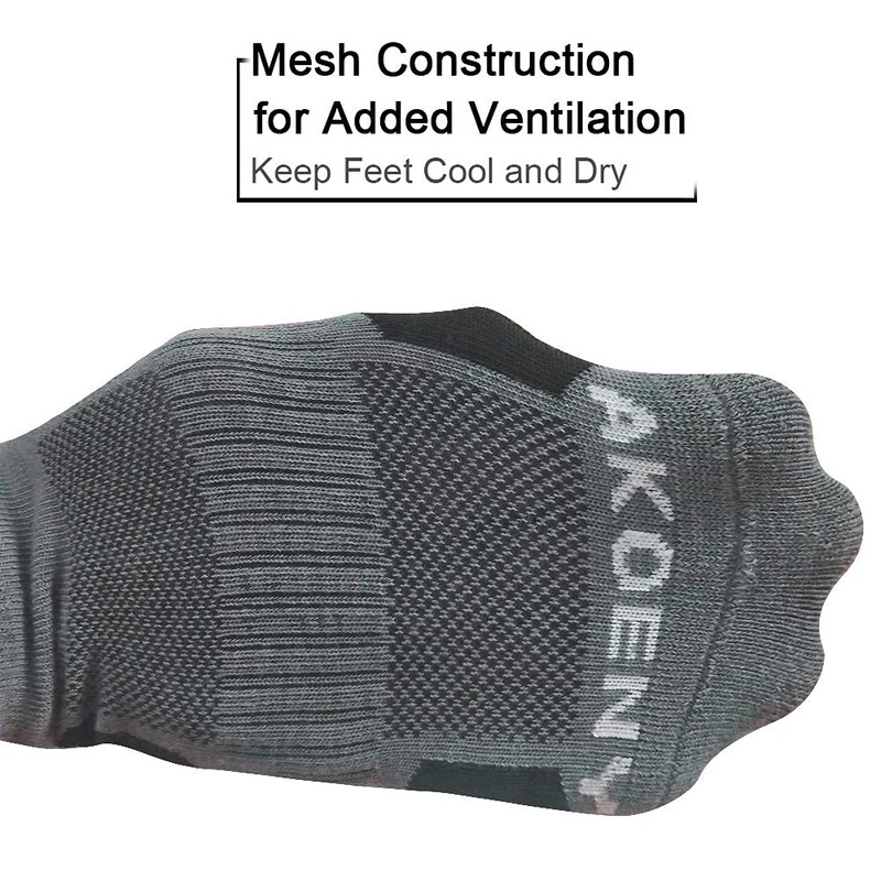 AKOENY Men's Athletic Running Cushioned Quarter Socks, Black/Grey, Size 9-12,