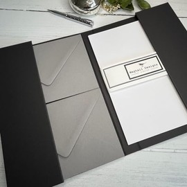 Wagtail Designs Plain Recycled White Writing Paper Gift Set with Grey Recycled Envelopes in a Black Writing Case Style Folder (18 Sheets of Quality Recycled Writing Paper with 18 Grey envelopes)