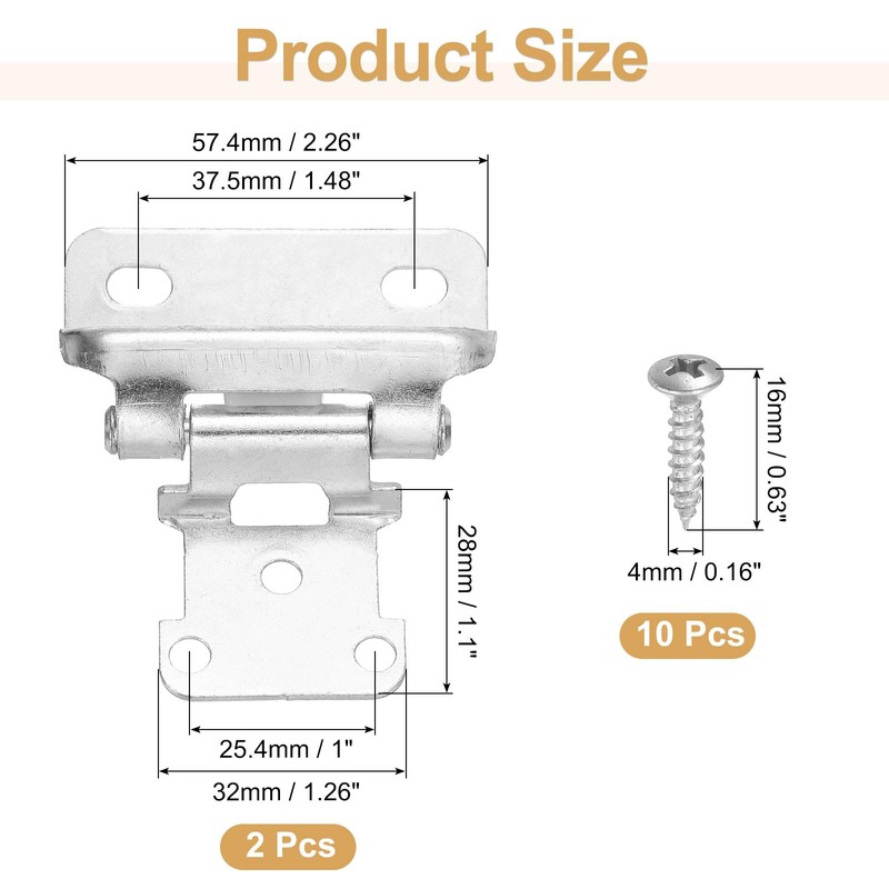 sourcing map 2 Pack Self Closing Cabinet Hinges, 1/2" Overlay