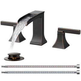 FORIOUS Antique Brass Waterfall Bathroom Faucets 3 Hole, 2 Handle Oil Rubbed Bronze Bathroom Sink Faucet Widespread with Metal Pop-up Drain and CUPC Supply Lines, for 4-16” Centerset Sink