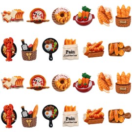 Ipotkitt 60pcs 12 Styles Baking Theme Resin Cabochons Bread Vegetable Pizza Shape Flatback Charms Breakfast Food Embellishments for DIY Craft Decor
