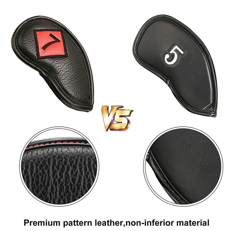 F Fityle 11Pieces Waterproof Leather Golf Iron Head Covers Set
