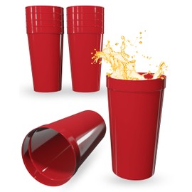 PartyPrints 100 Pack 32oz Red Reusable Blank Plastic Cups, Colored Plastic Drinking Cups, Food-Grade Party Cups, Stackable Water Cups for Parties, Weddings, Events or DIY Projects