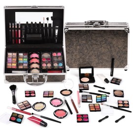 Makeup Kit for Teen Girls & Women Full Kit, Beauty Train Case with Starter Cosmetics Set, Make Up Valentine's Gift Box with Eyeshadow,Lipgloss,Highlight,Blush,Lip&Eye Pen,Brush & More(GoldenBrown)