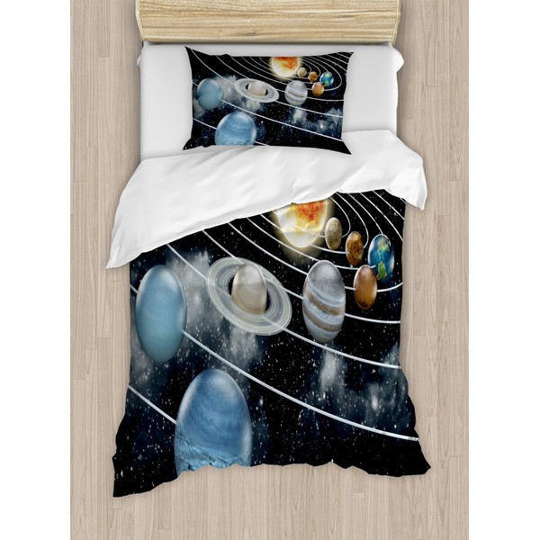 Ambesonne Galaxy Duvet Cover Set, Solar System All 8 Planets