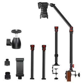 Taisioner Overhead Camera Desk Mount Stand,3-Section Desktop Camera Microphone Lighting Flexible Overhead Webcam Stand with Boom Arm,C-Clamp Desk Mount for DSLR Camera/Webcam/Lights