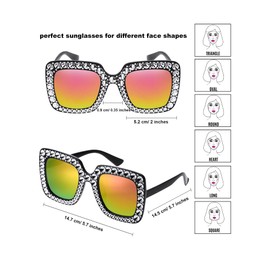 9 Pairs Rhinestone Oversized Square Sunglasses for Women Sparkling Bling Crystal Sunglasses AC Frame Glasses for Women(Vibrant Color)