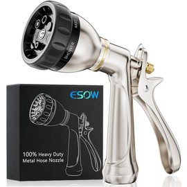 ESOW Garden Hose Nozzle 100% Heavy Duty Metal, Water Hose Sprayer with 7 Watering Patterns, Rear Trigger Design, High Pressure Nozzle Sprayer for Watering Plants, Car and Pet Washing