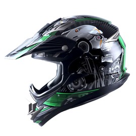 1Storm Adult Motocross Helmet Off Road MX BMX ATV Dirt Bike Mechanic HGXP14B Skull Green