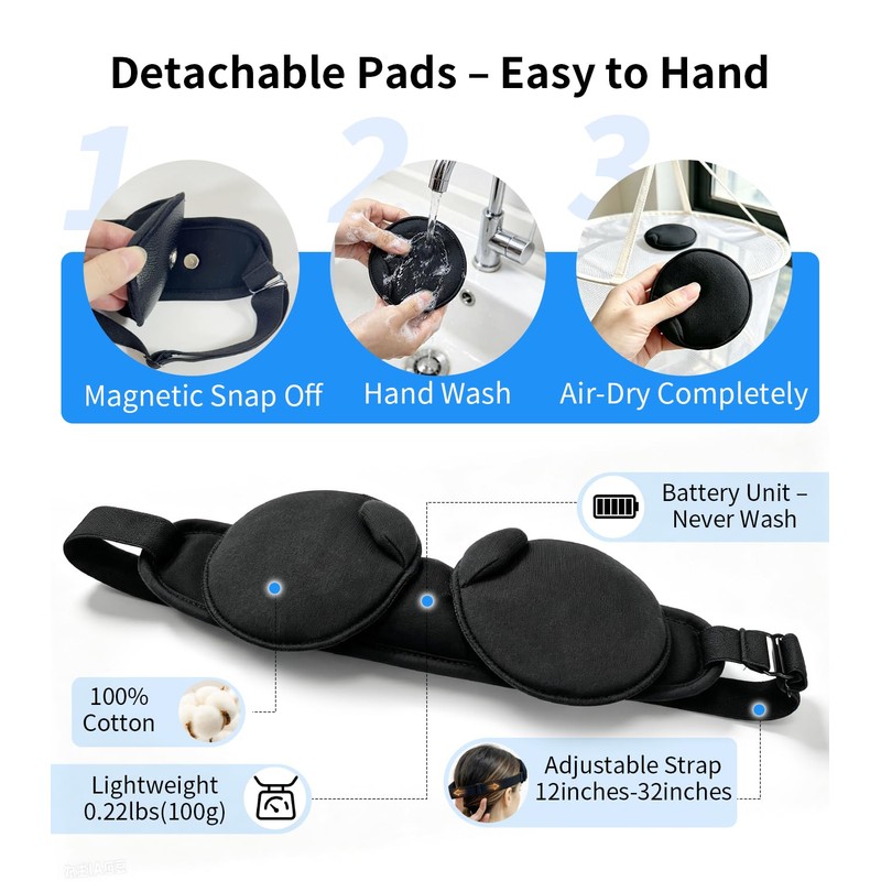 Cordless Heated Eye Mask Rechargeable with 4 Heat Settings &