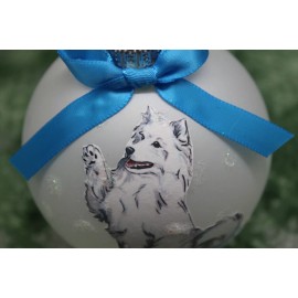 D594 Hand-made Christmas Ornament dog - Samoyed - happy waving samie (lt blue)