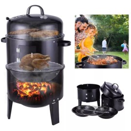 Unbranded 2Tier Charcoal Smoker BBQ Grill 3IN1 Outdoor Vertical Smoke Portable Meat Cooker