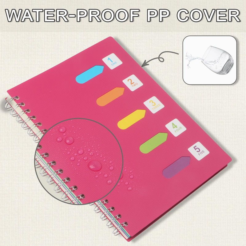 5 Subject Notebook College Ruled Spiral Notebook 7x10 Inch Hardcover
