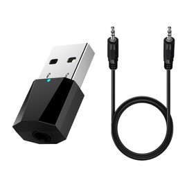 Bluetooth 5.1 USB Adapter Auto, USB Bluetooth Empfänger mit 3,5 mm Klinke, Integriertes Mikrofon, Kabelloses Musikstreaming und Freisprechanrufe für Auto Zuhause Lautsprecher Kopfhörer Tragbare Geräte