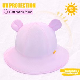 POMIJIAN Baby Sun Hat Girls UPF 50+ Beach Kids Hats Boys Wide Brim Cute Toddler Bucket Hat Floppy Infant Sun Hats (US, Age, 6 Months, 12 Months, A-Pink)