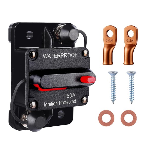 EPUICEK 60A Waterproof DC Circuit Breaker with Manual Reset, 12V–48V