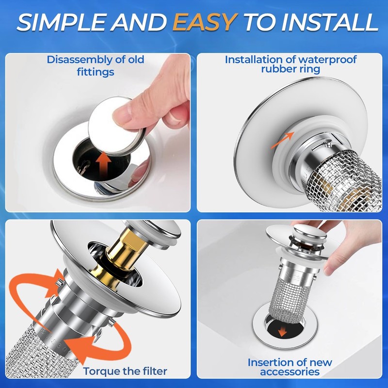 Bathroom Sink Drain Strainer, Pop-up Sink Drain Strainer with Removable
