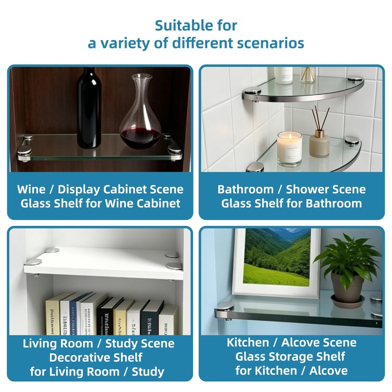 Stainless Steel Glass Shelf Brackets, 4-Pack